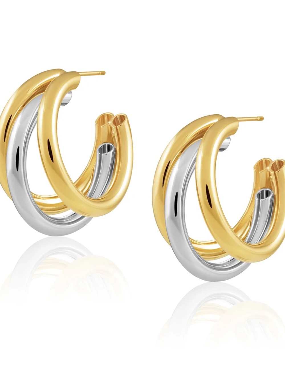 AQUA Lexi Triple Row Hoop Earrings in Sterling Silver and 18k Gold Plated Silver